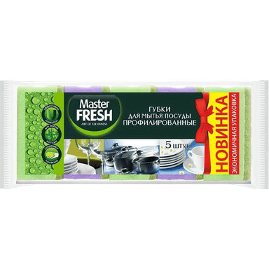 Губки для мытья посуды Master FRESH профилированные (5 шт.упак) Губки для мытья посуды Master FRESH профилированные (5 шт.упак)